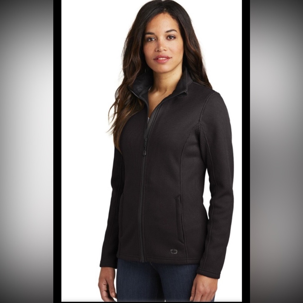 OGIO Black Grit Jacket Textured Full Zip Mock Pockets Athletic Large